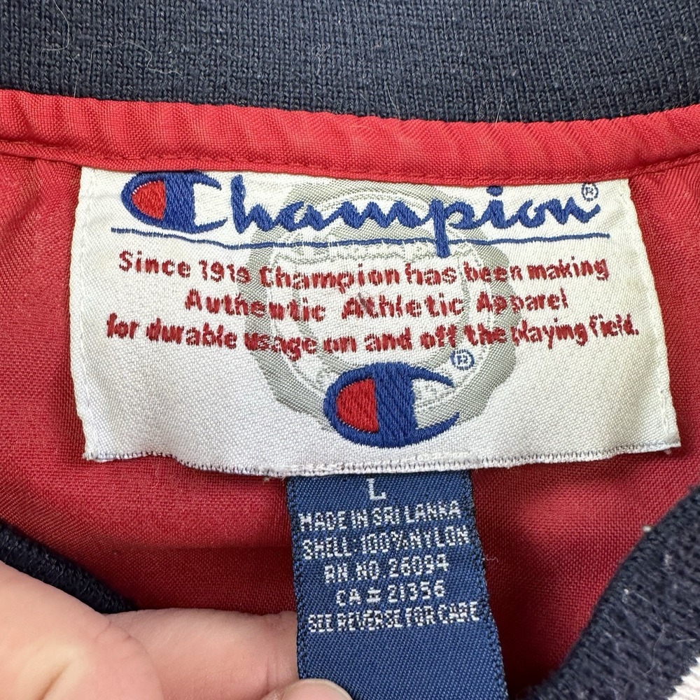 Vintage 90s Champion Nylon V-Neck Pullover Men's L Red Logo Windbreaker - Picture 3 of 11